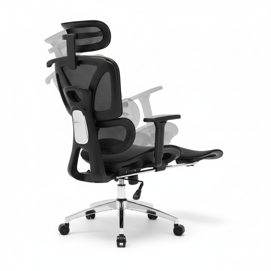 Chaise de bureau ergonomique Ergovian E1PRO en noir mat, vue trois-quarts