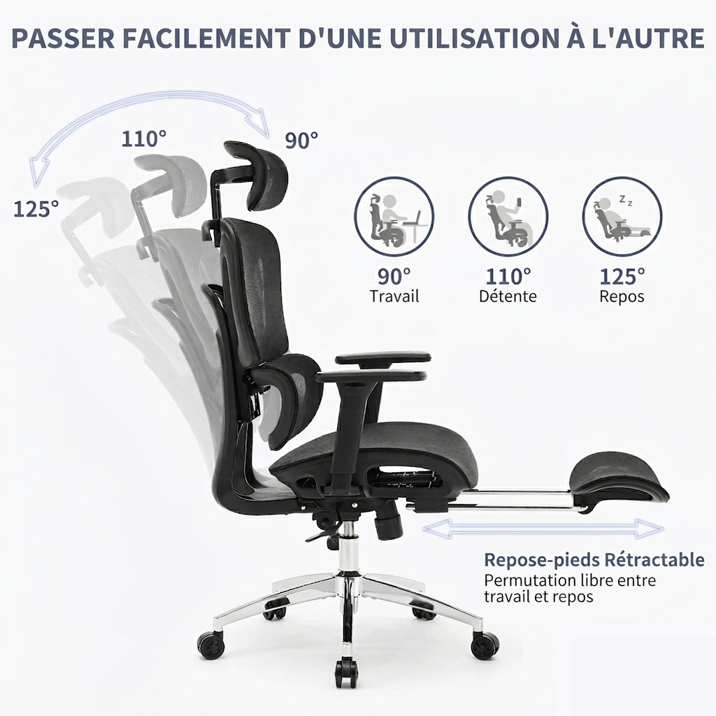 Ergovian E1PRO, vue détaillée du dossier en maille technique respirante