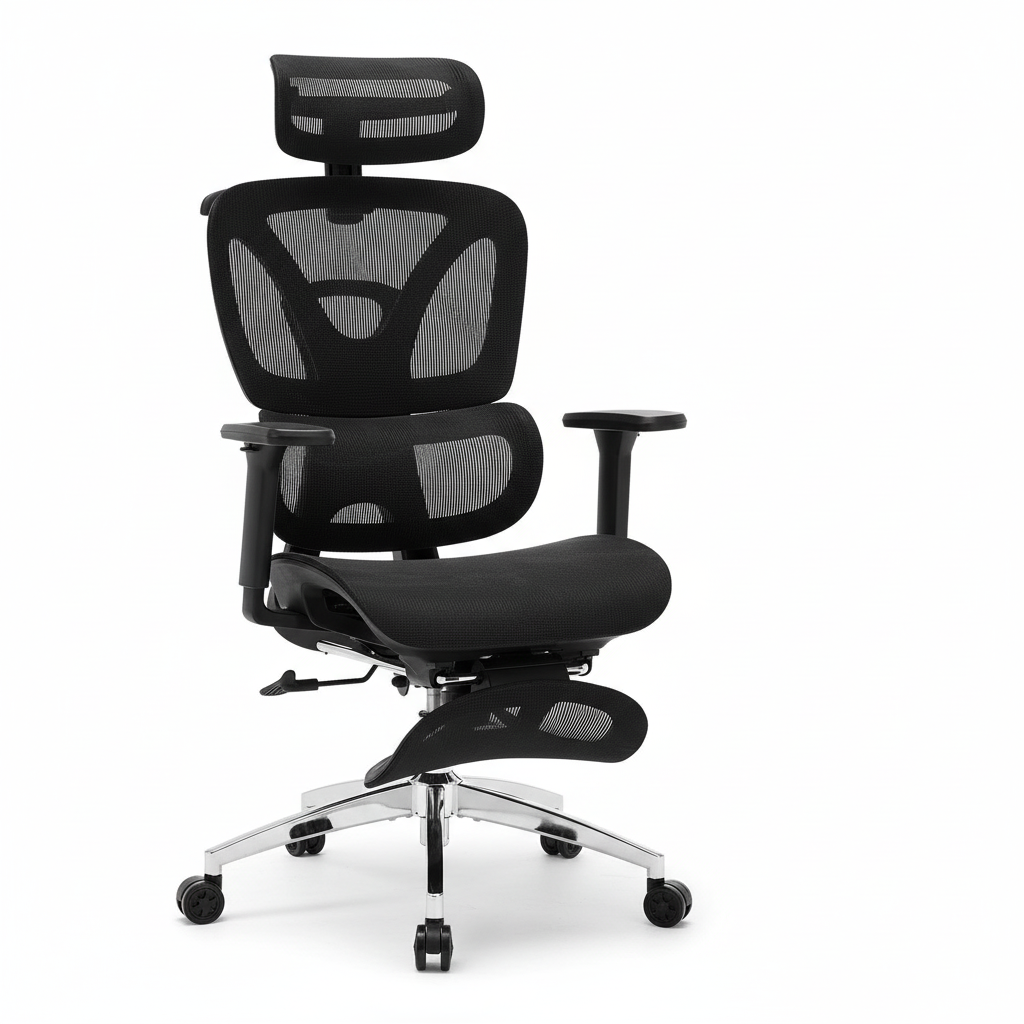 Chaise de bureau ergonomique Ergovian E1PRO, vue de face en noir mat