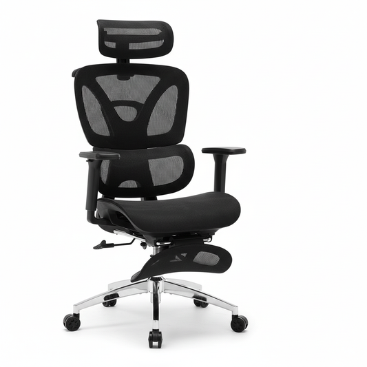 Chaise de bureau ergonomique Ergovian E1PRO, vue de face en noir mat